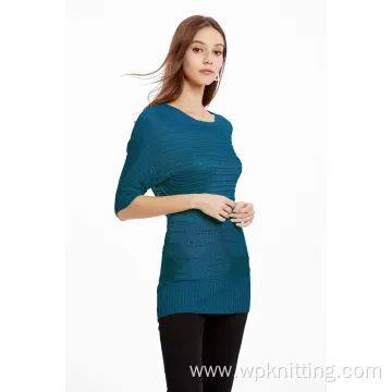 Fully fashion bat sleeve stripe ladies knitted pullover